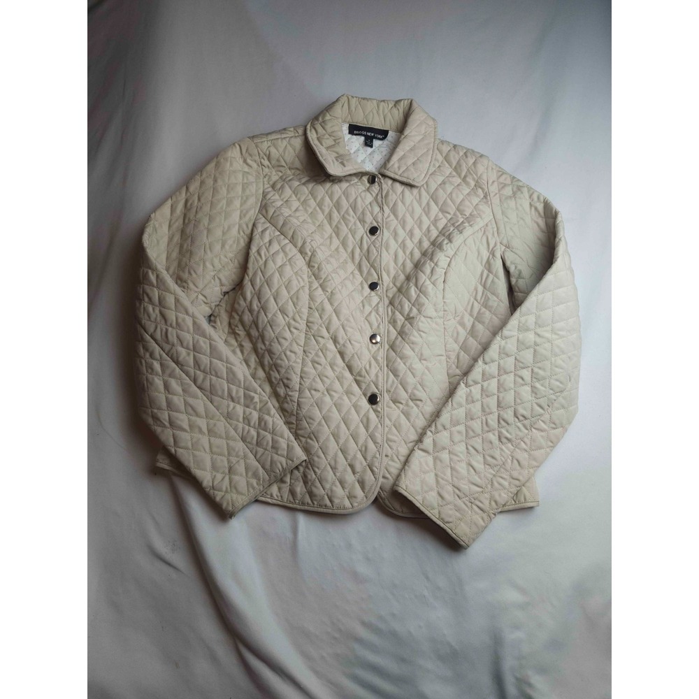 Briggs New York Quilted Jacket Womens Small Khaki Nylon Snap Coat Outerwear